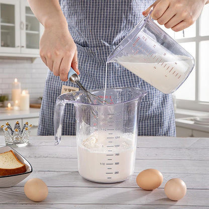 DaYammi Measuring Cups 4-Piece, Unbreakable Food-Grade Plastic Measuring Cup for Dishwasher, 1/2/4/8-Cup Nesting Liquid Measuring Cups for Prepping, Baking, Cooking, Readable Markings, Clear