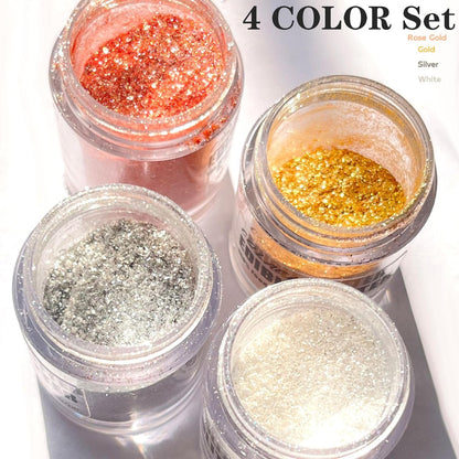 Edible Glitter for Drinks Cakes Christmas Set - Colaele 4 Colors Shimmering Luster Dust Disco Glitter Food Grade Metallic Food Coloring Glimmer for