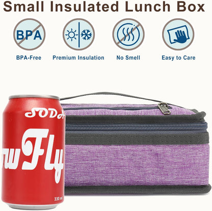 FlowFly Small Insulated Lunch box Portable Soft Bag Mini Cooler Thermal Meal Tote Kit with Handle for Work & School, Purple