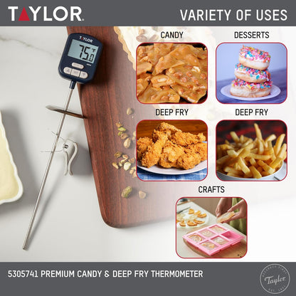 Taylor Digital Premium High Heat Resistant Candy Thermometer, Meat, Deep Fry, Brewing, and Craft Thermometer, with pan/Kettle Clip and Heat Shield