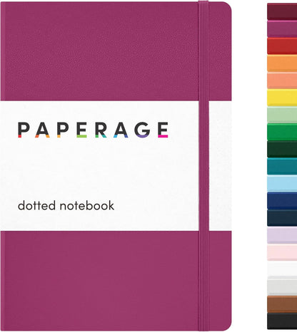 PAPERAGE Dotted Journal Notebook, (Raspberry), 160 Pages, Medium 5.6 in x 8 in - 100 GSM Thick Paper – Hardcover Journaling Notebook for Work, School & Bullet Journaling