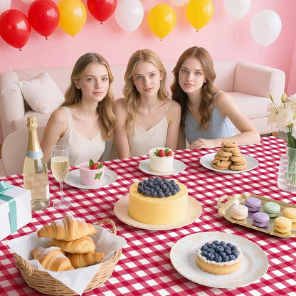 1 Pack Red Striped Gingham Tablecloths, 54 x 108 Inch Disposable Plastic Rectangle Table Covers, Waterproof Red and White Checkered Table Cloths for Picnic, Birthday, Party, Outdoor Events