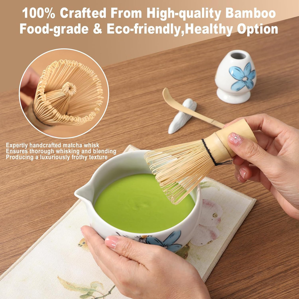 Matcha Whisk Set Cute,8pcs Matcha Set Whisk And Bowl,Matcha Kit Set With Bamboo Whisk,Ceramic Matcha Bowl,Sifter,Scoop,Holder,Towel,Stand,Spoon