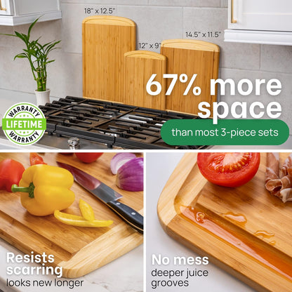 FSC® Certified Extra Large Bamboo Cutting Board Set, Organic Wood Cutting Boards for Kitchen with 67% Larger Surface