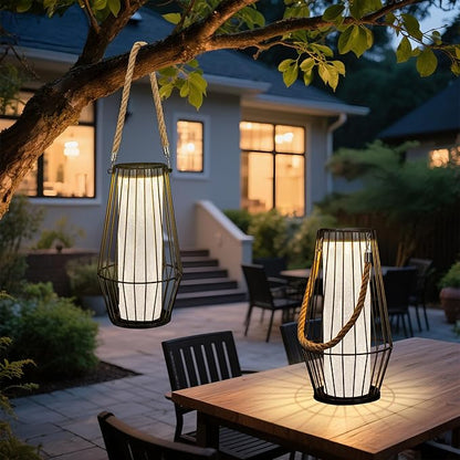 Outdoor Solar Lanterns 13" Large Solar Hanging/Standing Lantern Lights Waterproof Rechargeable Metal Table Lamp with Retro Handle for Garden, Yard, Patio, Proch, Wedding Decoration