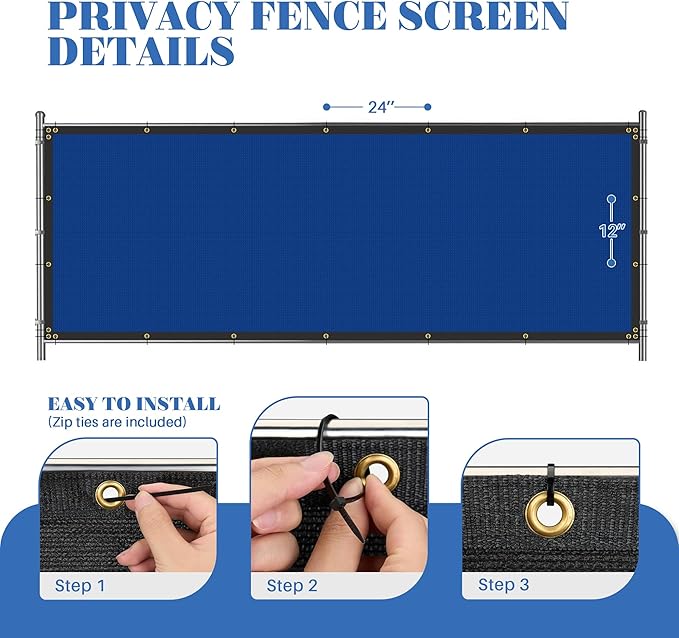 ECOOPTS 4'x15' Privacy Fence Screen Windscreen with Copper Grommets, Fit for Commercial Fence and Residential Garden Outdoor 90% UV Blockage, Cable Zip Ties Included (Blue)