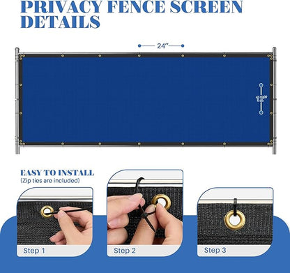 ECOOPTS 4'x15' Privacy Fence Screen Windscreen with Copper Grommets, Fit for Commercial Fence and Residential Garden Outdoor 90% UV Blockage, Cable Zip Ties Included (Blue)