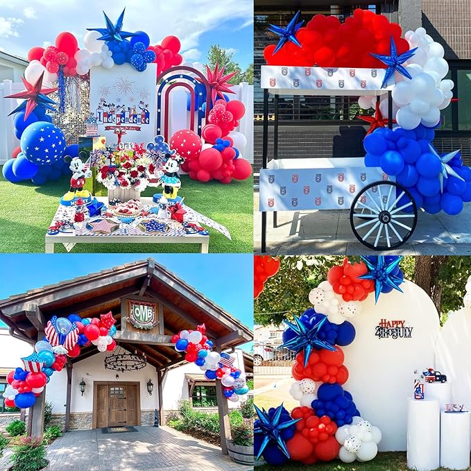 151pcs Red White and Blue Balloon Garland Arch Kit Patriotic Decorations with Exploding Star Balloons for Graduation Party Supplies Nautical Party Veterans Memorial Day 4th of July Baseball Party