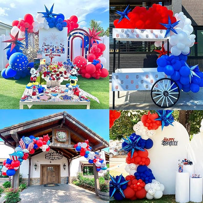 151pcs Red White and Blue Balloon Garland Arch Kit Patriotic Decorations with Exploding Star Balloons for Graduation Party Supplies Nautical Party Veterans Memorial Day 4th of July Baseball Party