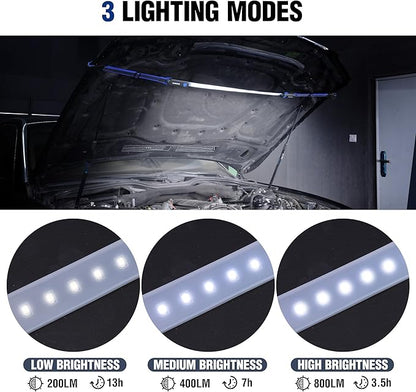 WORKPRO Rechargeable Underhood Work Light, 25inch Long Foldable LED Work Light Bar, 3 Lighting Modes with Adjustable Straps and Hooks, Magnetic Light for Car Repairing/Garage/Workshop/Emergency