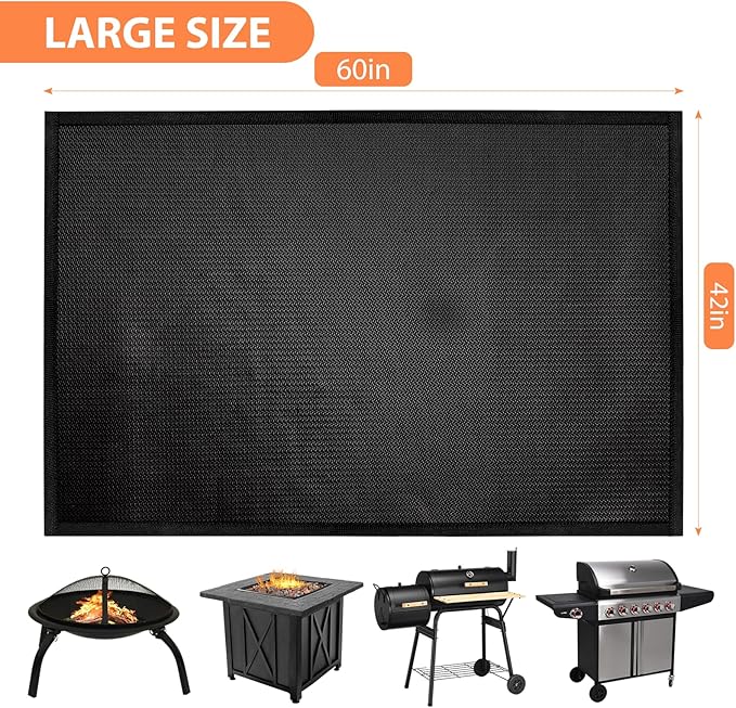 Large Under Grill Fire Pit Mats 42"x60" - Oil Waterproof BBQ Camping Stove Fireproof Mat, Reusable Easy Clean Gas Grill Mat for Outdoor Deck Protector