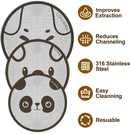 53.5mm Espresso Puck Screen 3-Pack, Lower Shower Screen, Metal Coffee Reusable Filter for 54mm Espresso Portafilter Basket, 1.7 Thickness(Cute Animal)