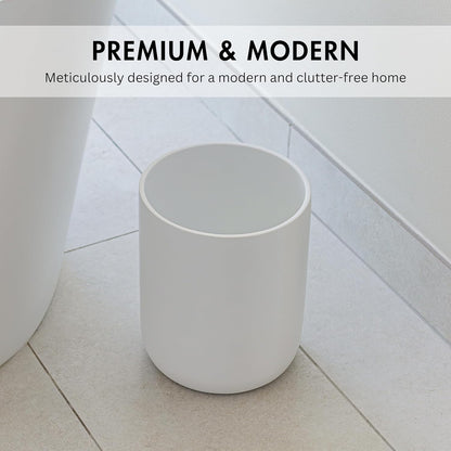Matte White Round Compact Trash Can Mini, 2 Gallons / 7.5L Garbage Bin, Tiny Wastebasket for Bathrooms, Office, Under Desk, Bedroom, Laundry Room, Kitchen, Kids Room, and Dorm