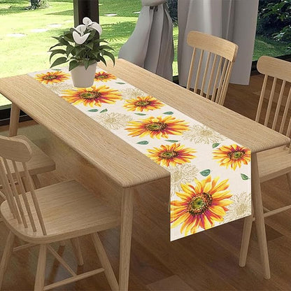 Summer Table Runner, Watercolor Yellow Floral Vase Spring Sunshine Farmhouse Rustic Coffee Table Center Decor for Home Kitchen Dining Patio Indoor Outdoor Table Decorations, 13"x108" Inch