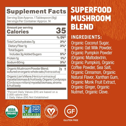 Om Mushroom Superfood, Organic Mushroom Pumpkin Spice Latte Blend, 4.44 Ounce