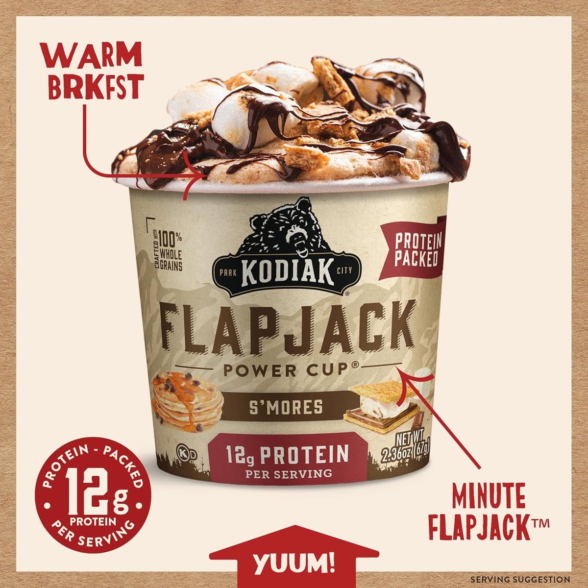 Kodiak Cakes Pancake On the Go, S'mores, 2.36 oz (Pack of 12)