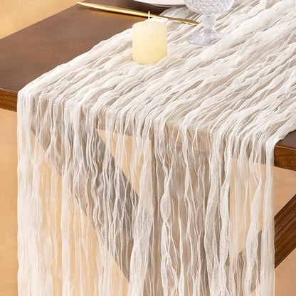 Socomi Ivory Cheesecloth Table Runner Tulle Gauze Cheese clothBoho Rustic 120 inch 10FT Runner for Wedding Party Baby Shower Birthday Holiday Decorations 3pcs