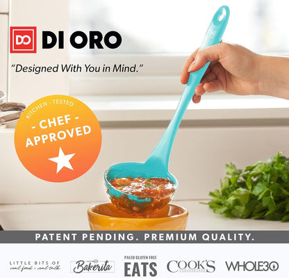 DI ORO Silicone Ladle - Heat-Resistant Large Kitchen Soup Spoon for Cooking & Serving - Nonstick Cookware Safe With Wide Bowl