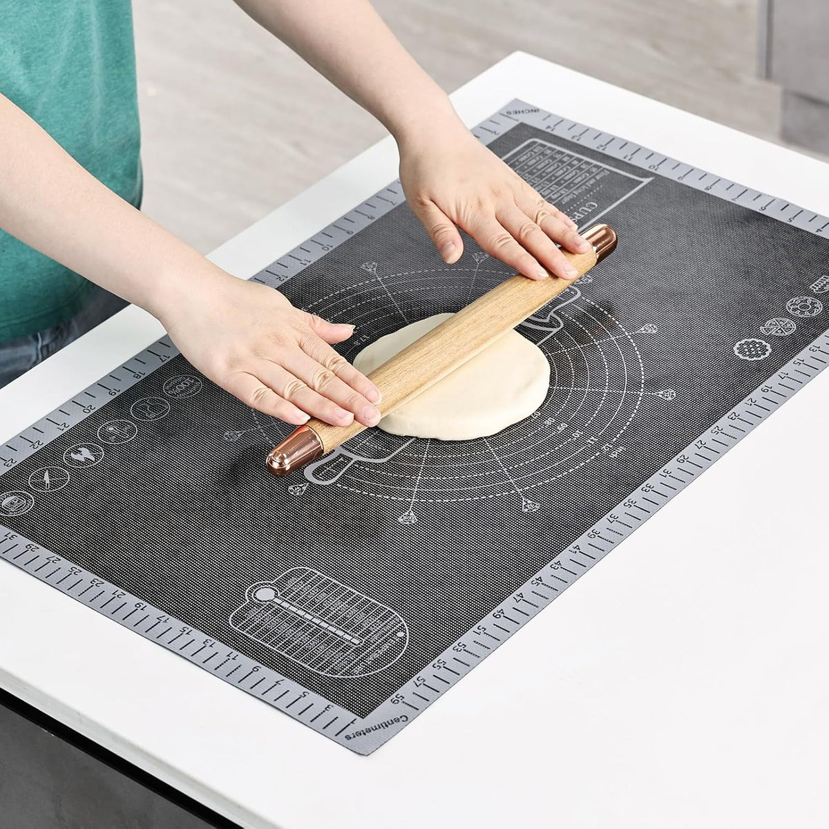 Silicone Pastry Mat Extra Large with Measurements 26''x16'' for Reusable,Non-slip Silicone Baking Mat, Counter, Dough Rolling, Oven Liner