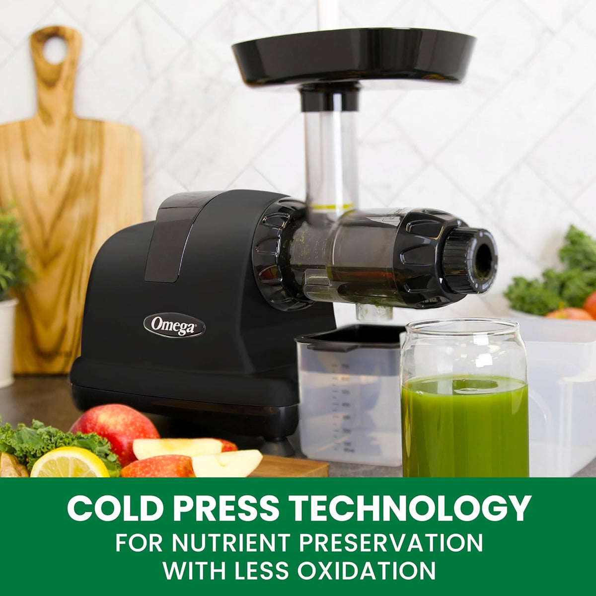 Omega Cold Press Juicer Machine, Vegetable and Fruit Juice Extractor and Nutrition System Makes Nut Milks Baby Food and Sorbets, Triple-Stage 80-RPM Slow Masticating Juicer, 200-Watts, Black