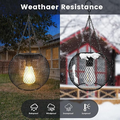 Solar Outdoor Lights,Hanging Solar Lantern Retro Metal Outside Decorative Waterproof Solar Powered Lanterns for Yard Garden Patio Pathway Tree Halloween Christmas Decor（2pcs）