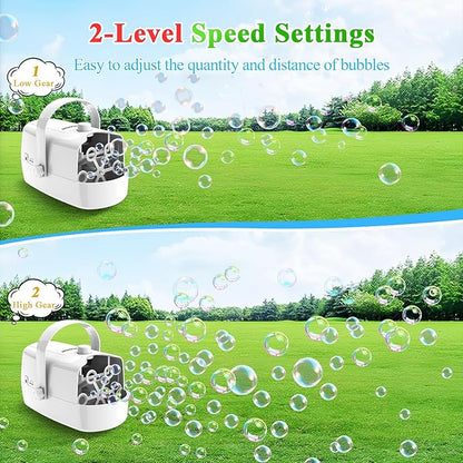 Wisdomlit Bubble Machine, 3-in-1 Bubble Maker, Bubble Blower with 3 Bubble Wheels, Make Small | Medium | Big Bubbles for Kids Toddlers, Bubble Toys for Indoor Outdoor Birthday Party (White)