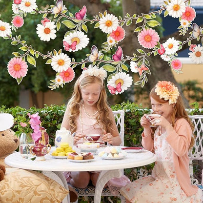 BLMHTWO 2PCS Flower Banner, Wildflower Garland for Enchanted Garden Theme Reusable Floral Banner Waterproof Garden Party Decorations for Wedding Backdrop Birthday Tea Supplies