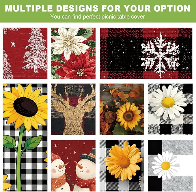ANNA QUEEN 6FT Chrysanthemums Spring Picnic Table Cover with Bench Covers Picnic Table Cover Set 3PCS 72"x30", Waterproof Outdoor Bench and Tablecloth Furniture Protection for Camping Beach BBQ