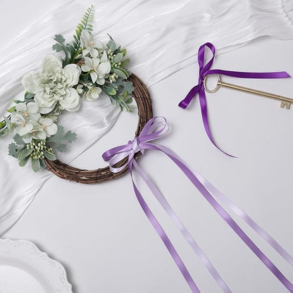 QIANF Purple Double Face Satin Ribbon 3/8 Inch x 45 Yards Lavender Fabric Ribbon for Gift Wrapping, Flower Bouquets, Hair Bows Making, Wedding Decoration, Invitation Cards, Christmas (3 Rolls *15Yd)