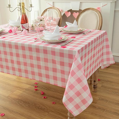 Classic Gingham Tablecloth Fabric - Oblong 58x120 Water Resistant Chequered Pattern Table Cloth for Indoor/Outdoor Use - Tabletop Cover for Birthday, Picnics, Gardens, and Parties