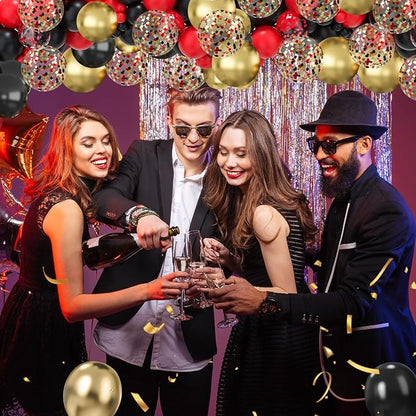 Lukiituke Red and Black Balloon Arch Kit, 114PCS Red and Gold Balloons 4 Size Red Black Gold Balloons for Birthday, Casino Theme Party, Movie Night, New Year, Wedding, Graduation Party Decorations