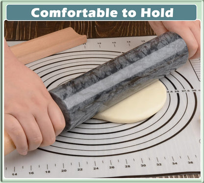 Marble Rolling Pin with Wooden Cradle Thick Handle Set for Baking,18.5 inch Premium Quality Polished Roller for Pizza Dough,Fondant,Pie Crust