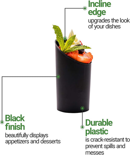 Restaurantware 3 Ounce Shot Glasses 100 Round Incline Cups - With Black Finish Disposable Plastic Shot Glasses For Serving Samples At Wedding