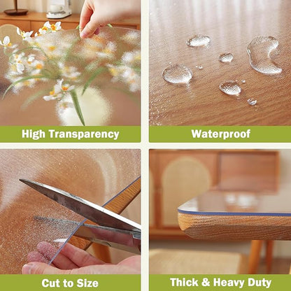 Frosted Clear Table Protector 40 x 66 Inch, 1.5mm Thick Plastic Table Cover, Waterproof PVC Clear Table Cover Protector, Desk Protector Mat, Writing Desk Pad for Desktop, Coffee & Dining Room Table