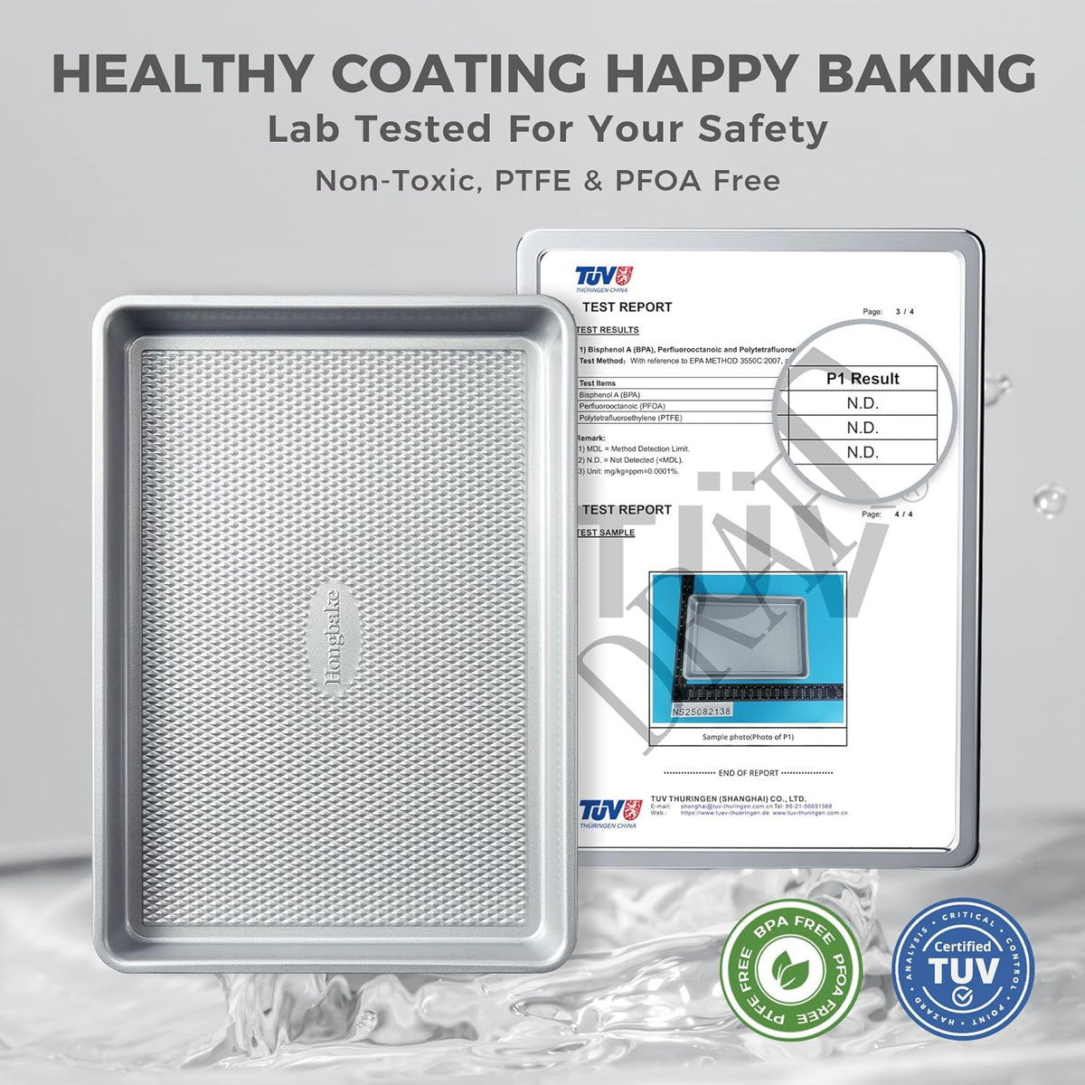 Hongbake Naturally Non Toxic Baking Sheet Pan Set of 3, Heavy Duty Aluminized Steel Cookie Sheets