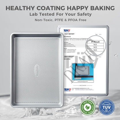 Hongbake Naturally Non Toxic Baking Sheet Pan Set of 3, Heavy Duty Aluminized Steel Cookie Sheets