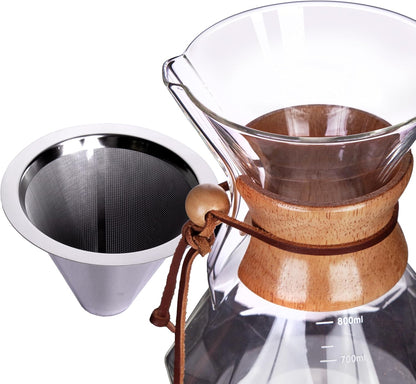 AGOGO Pour Over Coffee Maker Glass - 6/8/10 Cup Barista Kit with 304 Stainless Filter for Home, Office, Camping, Cafes - Easy Clean Coffee Dripper Set (Rag&Brush Included) (8 Cup/28 oz-Diamond Shape)