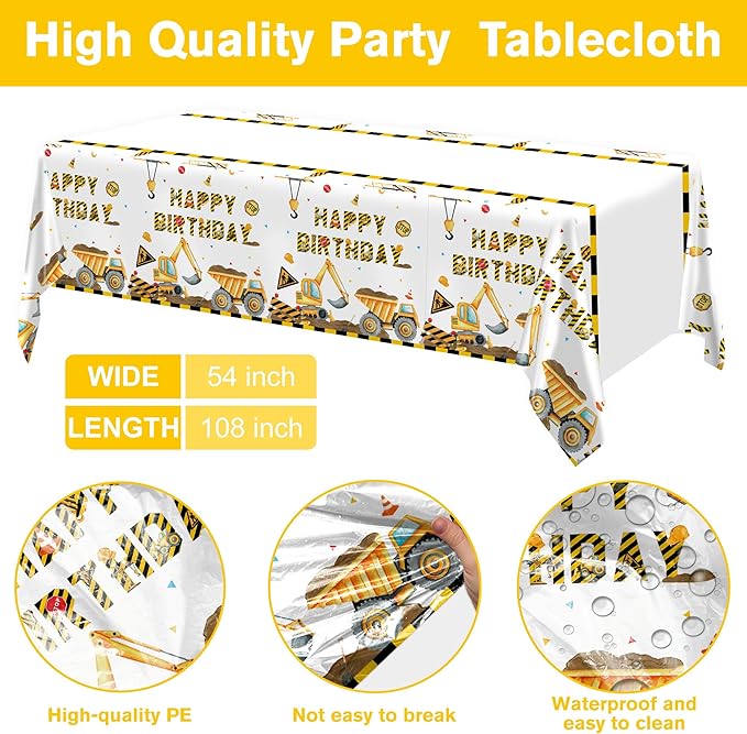 Construction Birthday Party Supplies Construction Party Decorations Includes Plates Napkins Cups Hanging Swirl Banner Tablecloth and Cake Toppers For Construction Theme Birthday Decorations