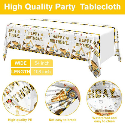 Construction Birthday Party Supplies Construction Party Decorations Includes Plates Napkins Cups Hanging Swirl Banner Tablecloth and Cake Toppers For Construction Theme Birthday Decorations
