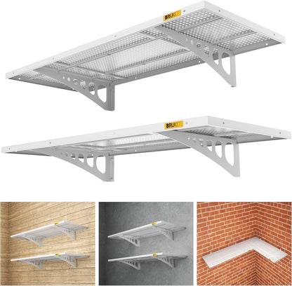 2Pack 1.64x4ft Adjustable Metal Garage Wall Shelving Heavy Duty Garage Storage Shelf Wall Mounted White