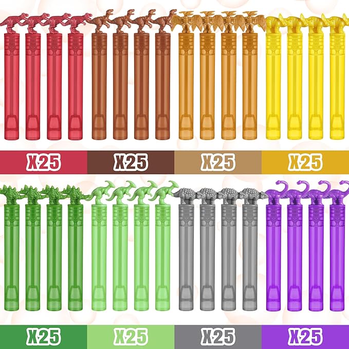 Bulk Dinosaur Bubble Wands for Kids, 200 Pack Mini Bubble, Dino Birthday Party Favors Decoration, Pinata Fillers, Goody Bag Stuffers, Classroom Treasure Box Prizes, Toddler Outdoor Gifts Toys