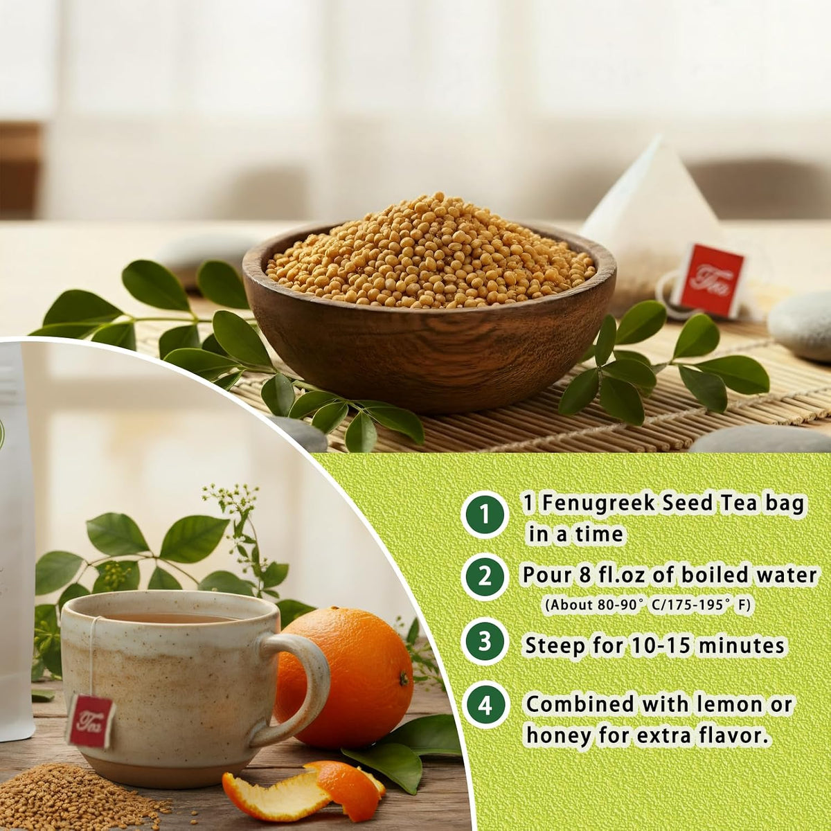 Samcci Fenugreek Seed Tea Bags, 50 Counts, 3g/bag, Fenogreco en Semillas | Natural Healthy Methi Seeds Herbal Tea, Non-GMO, Caffeine-free, Support Digestion &amp; Improve Heart Health