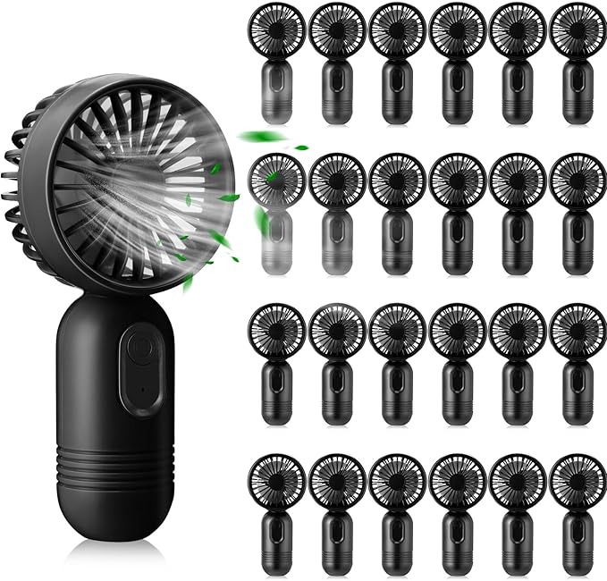 Rossesay 24 Pack Mini Portable Fan Bulk for Travel 3 Speeds, Rechargeable USB Battery Operated, Small Handheld Personal Eyelash Fans for Women Men Indoor Outdoor(Black)