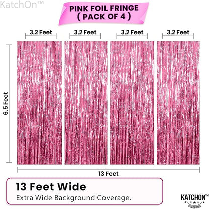 KatchOn,Large Pink Backdrop for Pink Party Decorations - Pack of 4 | Pink Fringe Backdrop Bachelorette Gender Reveal Wedding Baby Shower | Graduation Decorations 2025