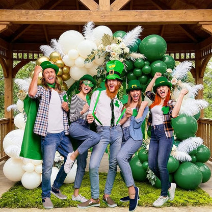60pcs St. Patrick's Balloons, 12inch Green and Gold Latex Balloons for St. Patrick's Day, Jungle Safari Birthday, Christmas Party Decorations (With Ribbons)