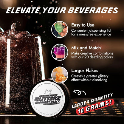 Monégasque Black Edible Glitter for Drinks 10g – Halloween Edible Glitter for Cakes & Cocktails – Cocktail & Drink Shimmer Dust