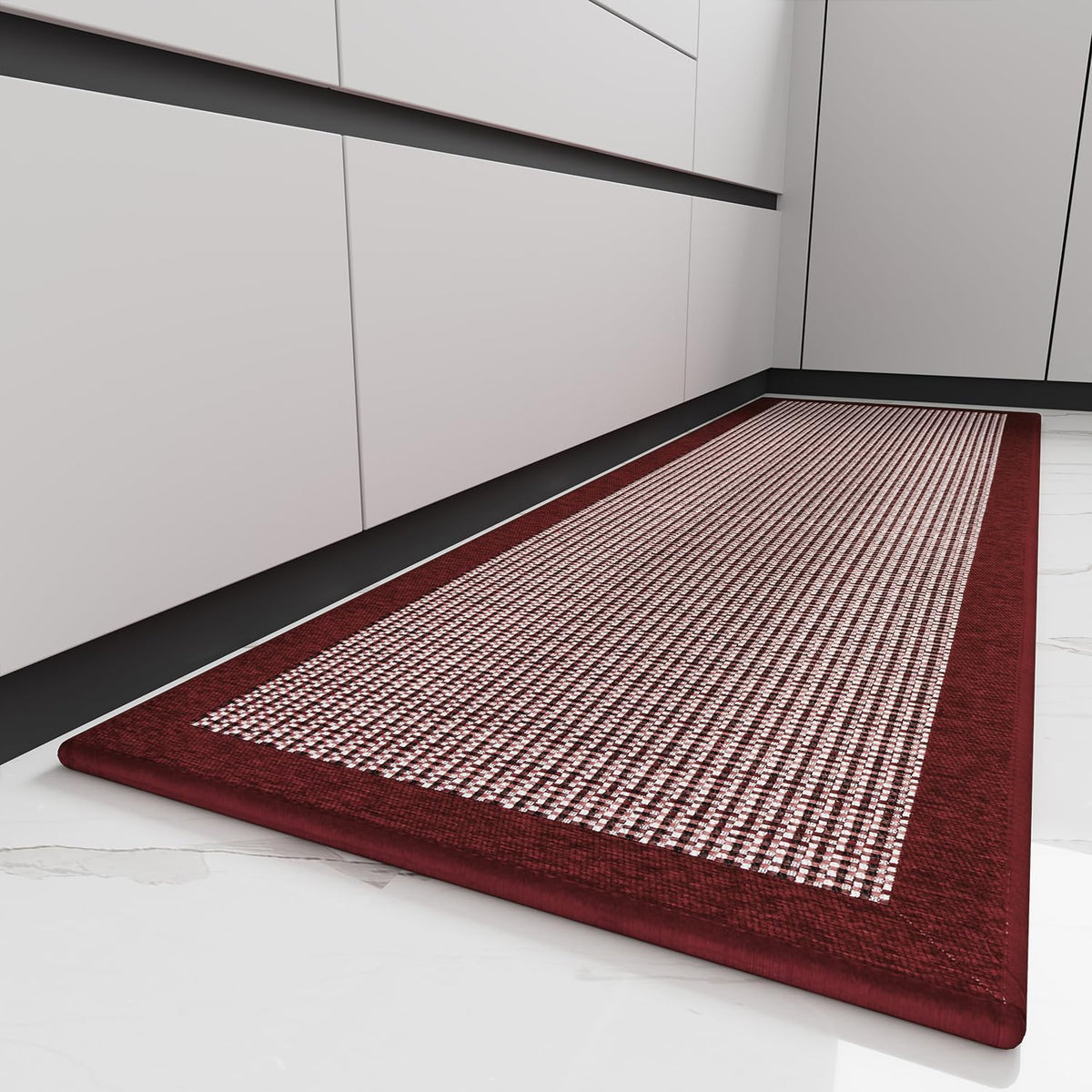 PADOOR Kitchen Mats for Floor, Non Slip Washable, Rubber Backed Christmas Runner Super Absorbent Xmas Floor Mat Sink Rug, 20'x47' Red