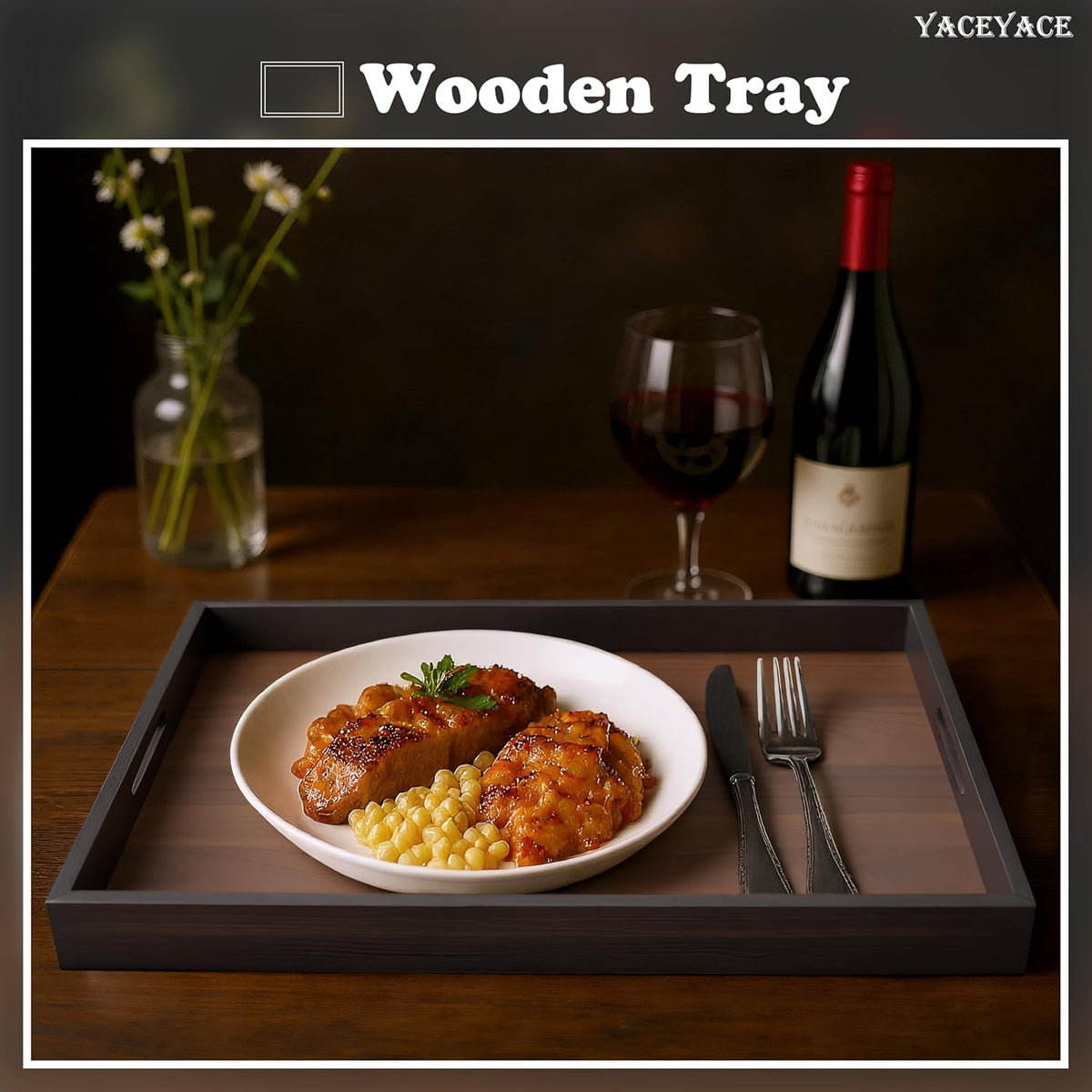 Wood Serving Tray, 13"x8.7"x1.5" Small Food Tray for Party, Dining, Home Decor, Bed, Bathroom, Living Room, Drink, Coffe Table
