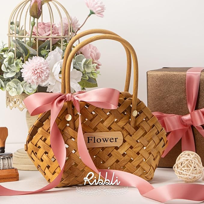 Ribbli Rose Gold Double Faced Satin Ribbon,1” x Continuous 25 Yards,Use for Craft Bows Bouquet, Gift Wrapping, Wedding Decoration, Floral Arrangement