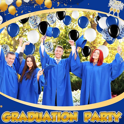 Sratte 60 Pcs 12 Inch Black Blue White Balloons Kit Graduation Decorations Back to School Confetti Latex Metallic Balloons with 2 Rolls Ribbon Party Favor for Memorial Day Birthdays